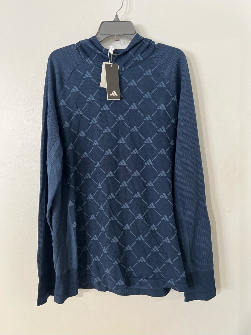 adidas Men's Dark Blue Hooded Long Sleeve Shirt
